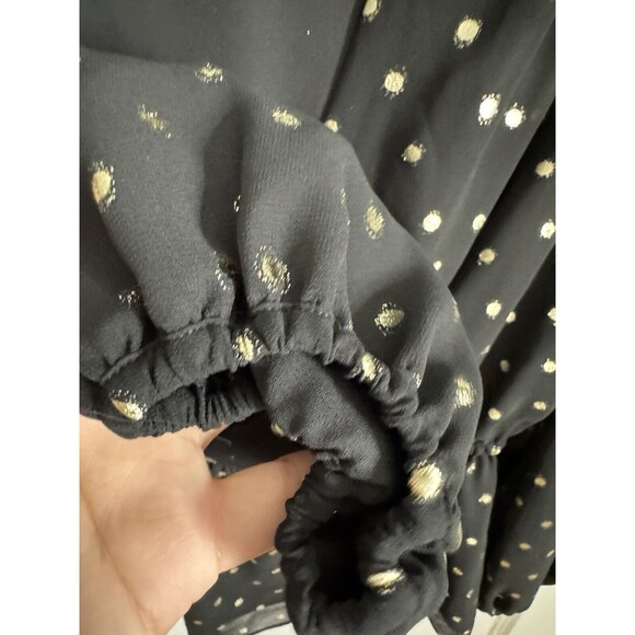 Isaac Mizrahi Black & Gold Polka Dot Blouse Top Shirt Petite Small GLAM EIGHTIES - Picture 5 of 9